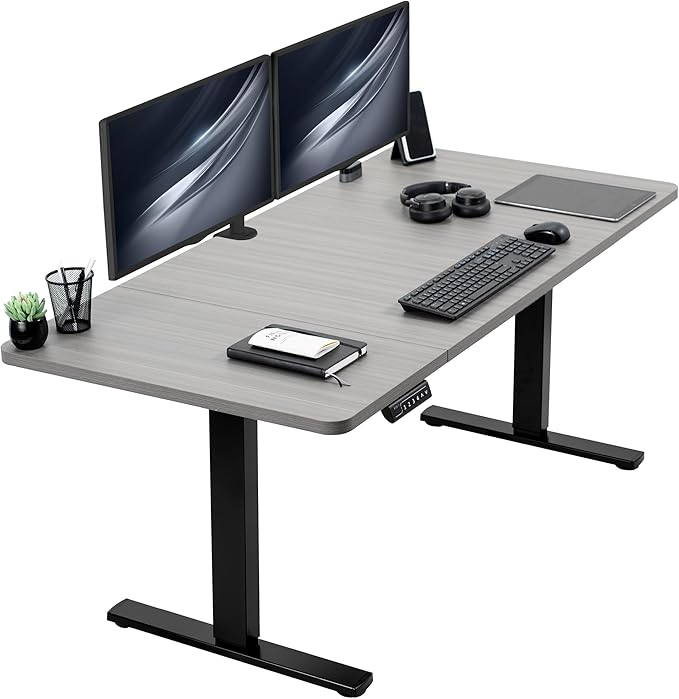 VIVO Electric 60 x 30 in Standing Desk, Memory Height Adjustment, 1B Series, Dark Gray Top Black Frame, DESK-KIT-1B6G-30