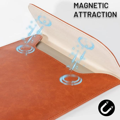 Allinside 13-13.3 inch Laptop Sleeve Case for MacBook Pro 14 2021-2024/MacBook Air 13 2010-2017/MacBook Pro 13 2010-2015, Waterproof PU Leather Laptop Sleeve Bag Protective Vertical Case Cover, Brown