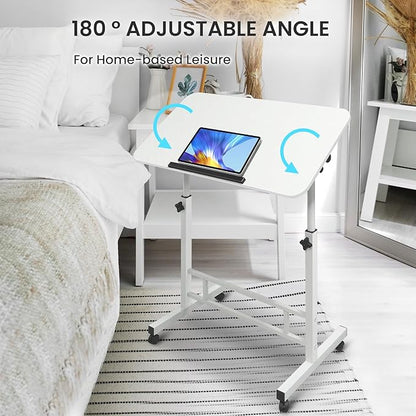 Aconcept Tiltable Small 32 x 16 inch Standing Desk, White Sit Stand Up Rolling Desk with Wheels, Height Adjustable 25-44" for Tablet Laptop and Walking Pad