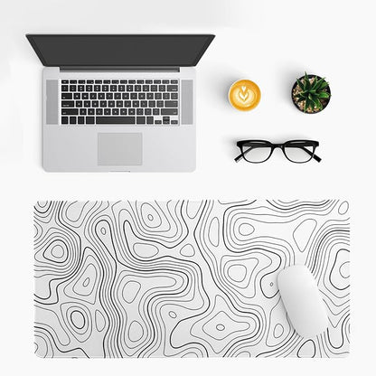 Topographic Contour Gaming Mouse Pad White Large Mouse Pad for Keyboard and Mousepad Desk Mat with 3mm Non-Slip Base and Stitched Edge for Gaming and Office Computer Mat Protector Mat 27.6x11.8 Inch