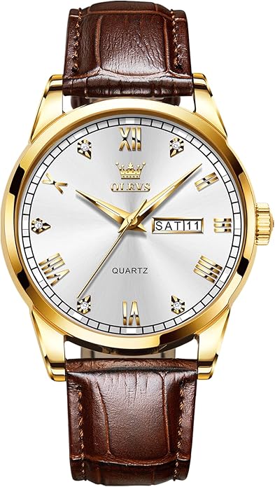 Men's Casual Leather Watch, Easy to Read Three-Hand Analog Stainless Steel Watches for Men, Minimalist Day Date Waterproof Luminous Mens Quartz Wristwatch