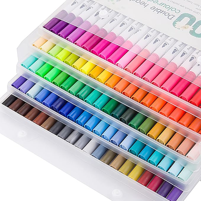100 Colors Art Markers for Coloring,Coloring Pens,Dual Brush Tip Markers for Adult Drawing,Fine Tip Pens for Art,Journaling,Doodling & Lettering