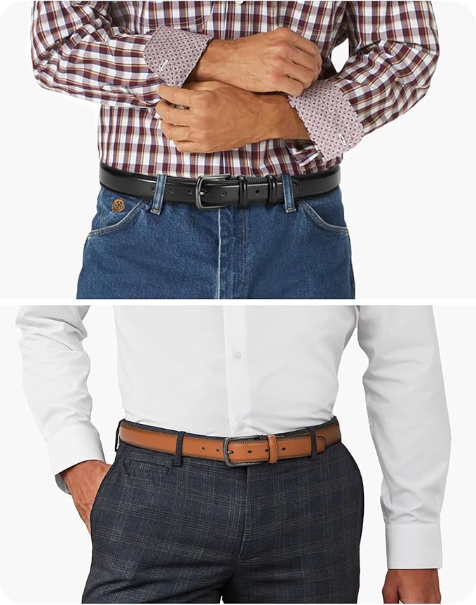CHAOREN Leather Dress Belt Men 2 Pack - 1 3/8" Mens Belts for Work Business Casual Jeans