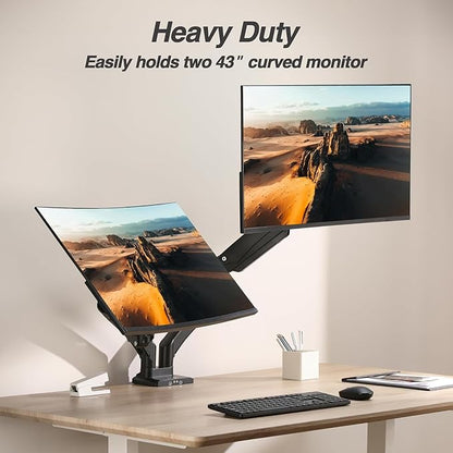 AVLT Dual 13"-43" Monitor Arm - Desk Mount for Two Flat/Curved Monitors - Full Motion Height Swivel Tilt Rotation Adjustable - Black/VESA/C-Clamp/Grommet/Cable Management
