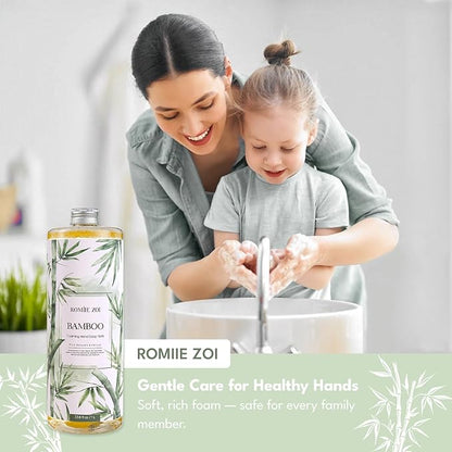 ROMIIE ZOI Foaming Hand Soap Refill Gift Set – 3 Pack (1000ML Each) with Dispenser – Bamboo Scent – Gentle & Moisturizing Plant-Based Formula – Bulk Refill Bottles for Bathroom & Kitchen Use