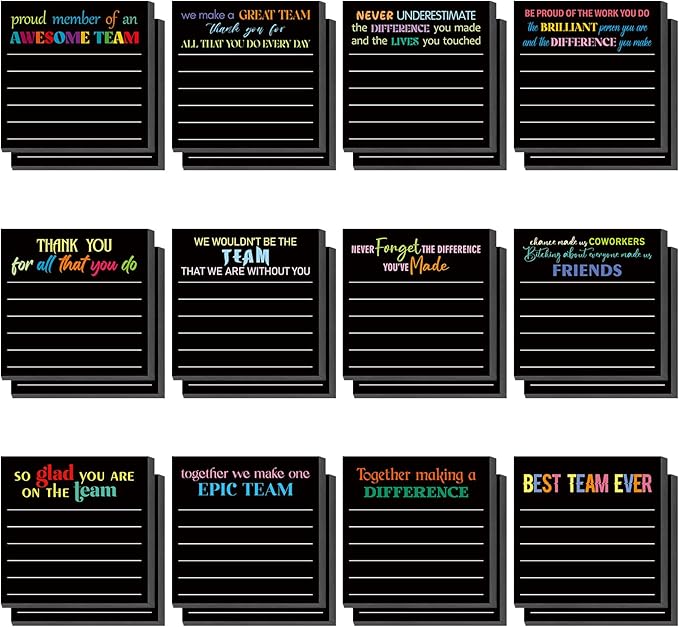 Yinder 24 Pcs Inspirational Sticky Notes Christmas Stocking Stuffers Motivational Sticky Notes Pad Employee Appreciation Gift Bulk for Teacher Nurse Coworker Office 3 x 3'' (Team,Black)