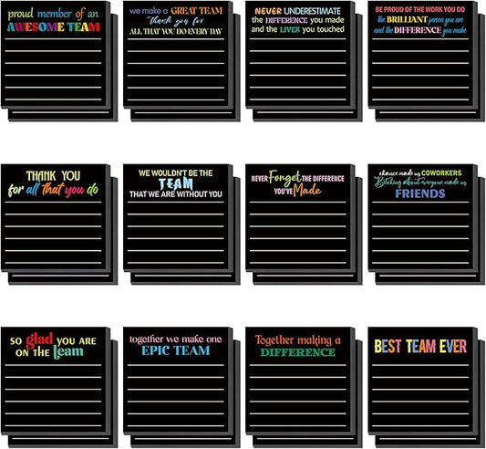 Yinder 24 Pcs Inspirational Sticky Notes Christmas Stocking Stuffers Motivational Sticky Notes Pad Employee Appreciation Gift Bulk for Teacher Nurse Coworker Office 3 x 3'' (Team,Black)