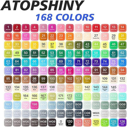 Alcohol Markers 168 Colors Drawing Pens Set Dual Tip Permanent Art Markers for Kids and Adult Gifts-168 Black Shell Refillable