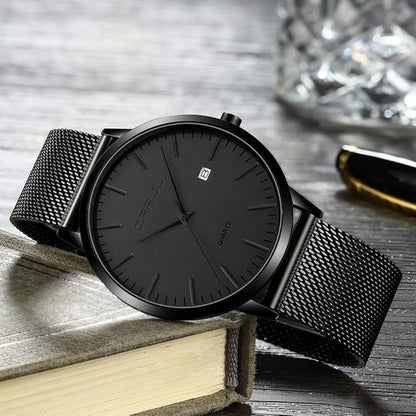 CRRJU Men's Minimalist Casual Luxury Auto Date Watches Fashion Business Japan Movement Quartz Waterproof Wristwatches for Men Stainsteel Steel Band Watch