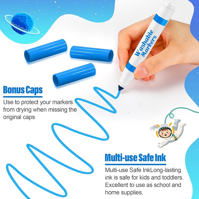 Janlaugh 24 Pcs Washable Markers Bulk Broad Line Markers Coloring Conical Tip Large pens for Kids art projects, Teachers, Students, Toddlers, Party Favors, Classrooms, Donations(Sky Blue)