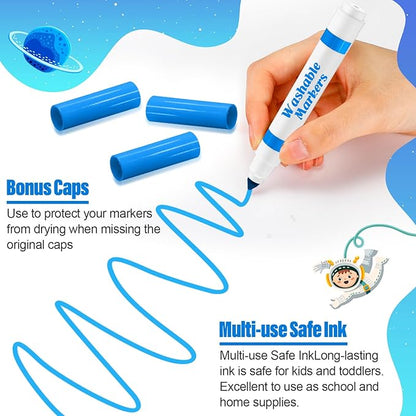 Janlaugh 24 Pcs Washable Markers Bulk Broad Line Markers Coloring Conical Tip Large pens for Kids art projects, Teachers, Students, Toddlers, Party Favors, Classrooms, Donations(Sky Blue)
