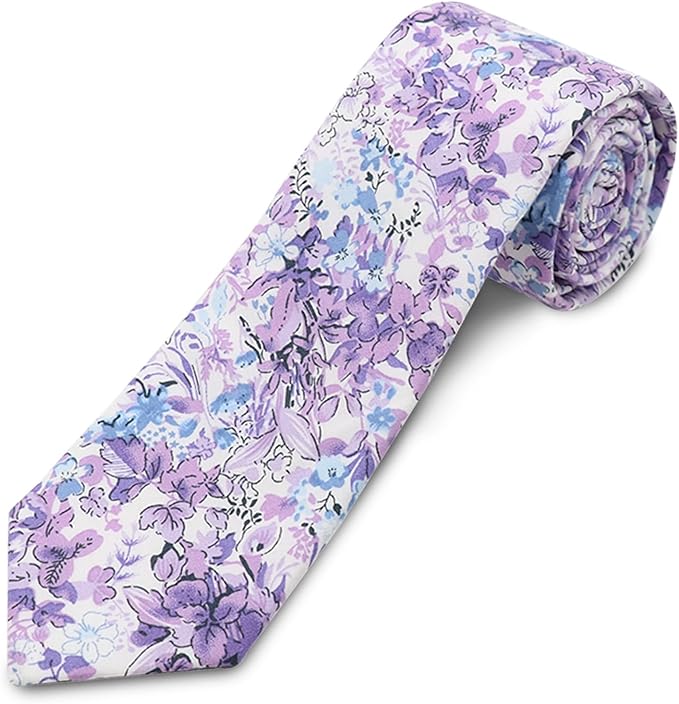 Cotton Floral Ties for Men 2.76" Men's Skinny Tie Linen Flower Printed Neck Tie for Wedding Dating Party