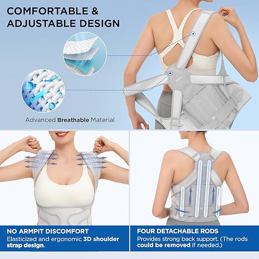 Vicorrect Posture Corrector for Women and Men: Back Support Brace Relieve Upper Back Shoulders Pain (Gray, Small)