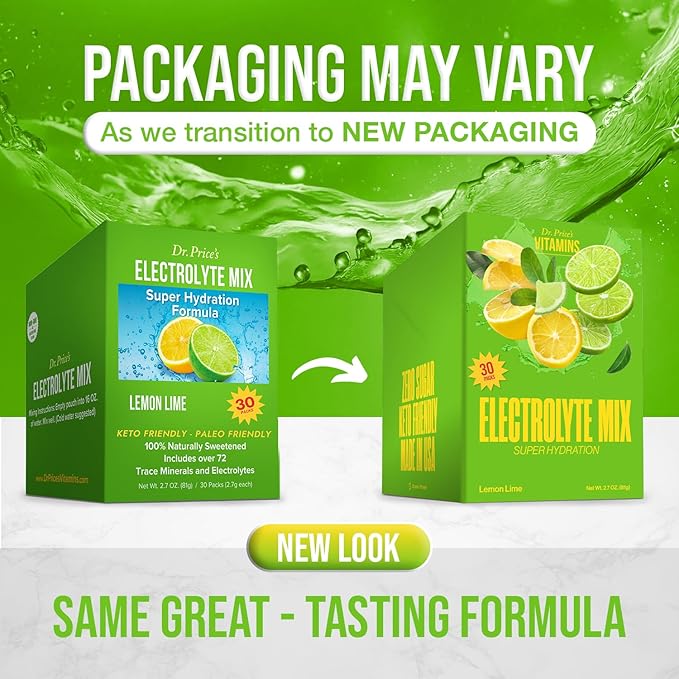 Dr. Price’s Electrolytes Powder Packets | Lemon Lime 30 Servings | Sugar Free Hydration Packets with 72+ Trace Minerals | Keto, Vegan, Electrolyte Drink Mix | Doctor-Formulated, Made in USA