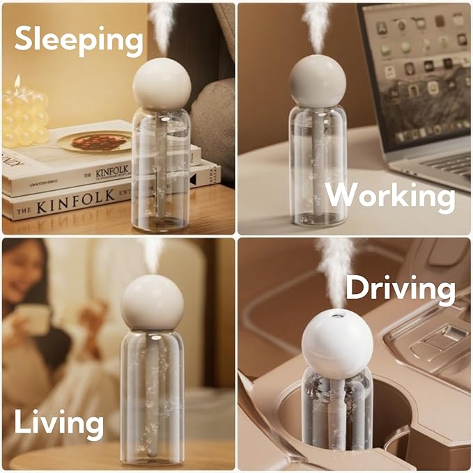 Portable Small Humidifier - Cool Mist Humidifiers with 3 Spray Modes Water Shortage Protection, Ultra-Quiet, Mini Humidifier for Bedroom Plants Office Car Travel