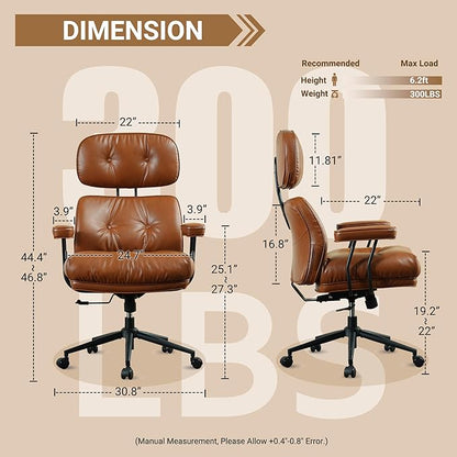 Ergonomic High Back Office Chair, PU Leather Home Office Desk Chairs with Wheels, Lumbar Support Swivel Computer Chair with Rocking Function, Brown