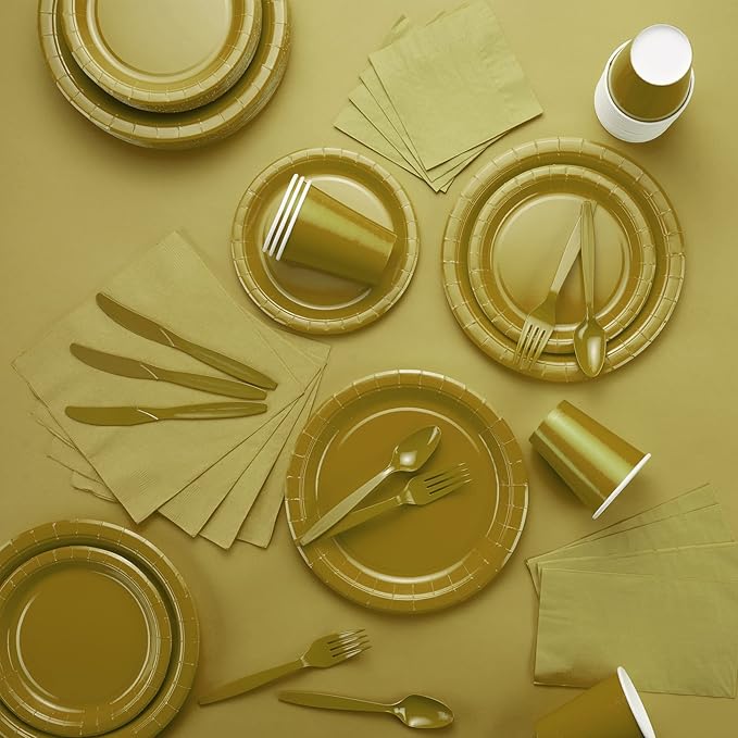 Gold Paper Plates, 6 3/4 Inch Dessert Plates, Strong & Sturdy for Parties, Dinners, Holidays, Picnics & Travel - Pack of 50