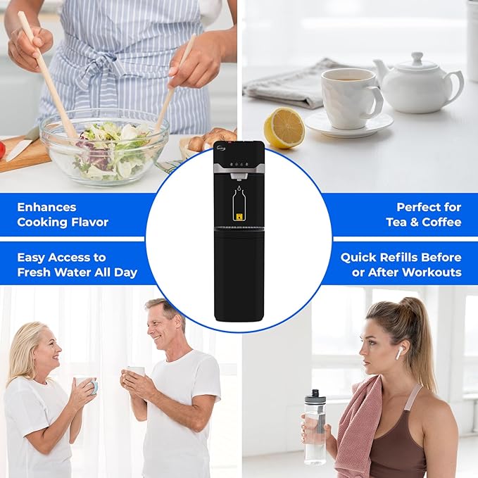 iSpring Bottleless Water Dispenser with 4-Stage Filtration, SGS-Tested 99% of Lead Removal, Water Cooler Dispenser - Hot, Cold, Room Temp, Self Cleaning, Black, Model: DS4B-PB