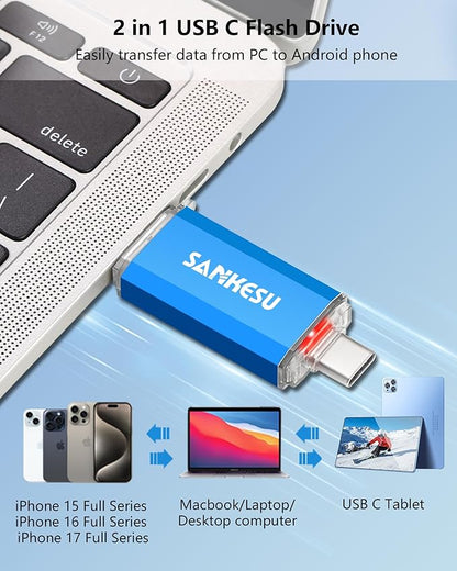 64GB 3 Pack 2-in-1 USB C Flash Drive Type-A+Type-C 3.1 Dual Drive OTG,Speed Up to 120MB/s USB C Storage Flash Drive Compatible with iPhone 16/15, Android Smartphone/Tablets/Computers