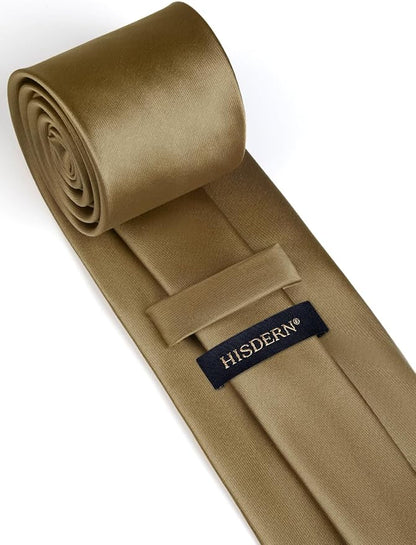 HISDERN Mens Solid Color Ties Formal Satin Necktie and Pocket Square Set Classic Wedding Business Tie & Handkerchief