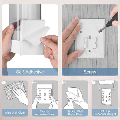 MYITYARD Cup Dispenser, Pull Type Wall Mount Cup Holder for Water Cooler Fit 3oz-5oz Disposable Paper and Plastic Cups, Bathroom Mouthwash Cup Dispenser for Home, Office, Gym, Hospital (White)