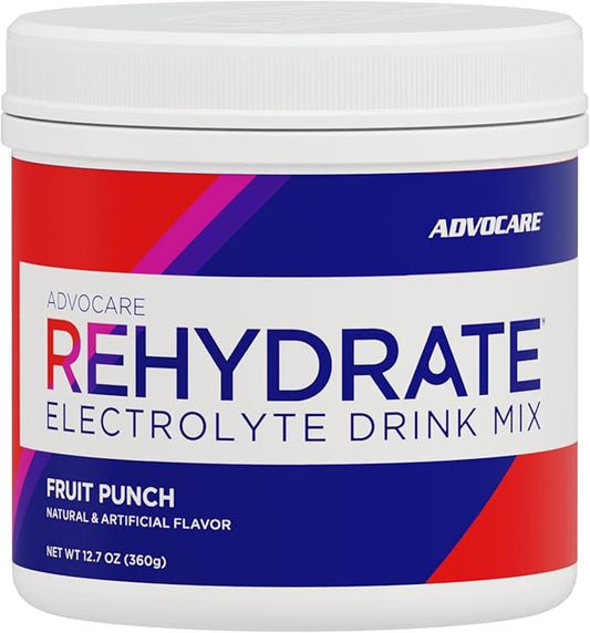 AdvoCare Rehydrate - Electrolyte Drink Mix - Includes Magnesium, Sodium, Potassium & Calcium - Antioxidant & Amino Acid Fortified - Supports Hydration & Recovery - Fruit Punch, 12.7 oz