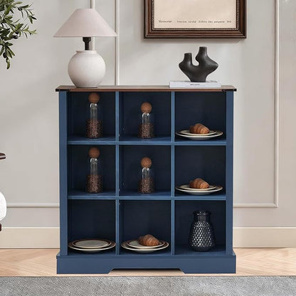 9 Cube Storage Organizer with LED Lights, Wooden Bookcase with Storage, Modern Cube Shelf for Living Room, Bedroom, Home Office - Blue