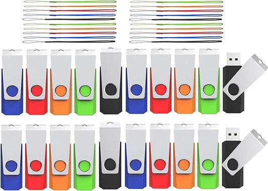 4GB Flash Drive 20 Pack, Wooolken USB 2.0 Memory Stick with Lanyards Swivel USB Stick for Data Storage and Backup (Mixed Colors)