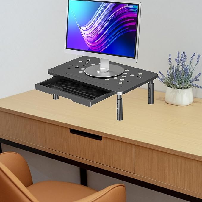 Monitor Stand Riser Desktop Monitor Stand Desktop Organizer Practical Modern 3 Height Adjustable with Storage Drawer for Dorm, Black