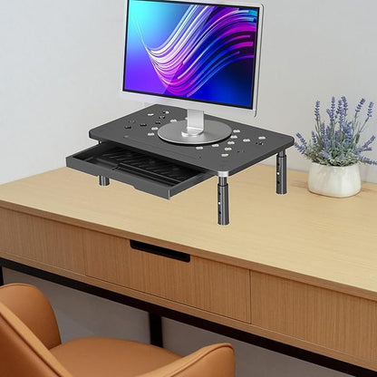 Monitor Stand Riser Desktop Monitor Stand Desktop Organizer Practical Modern 3 Height Adjustable with Storage Drawer for Dorm, Black