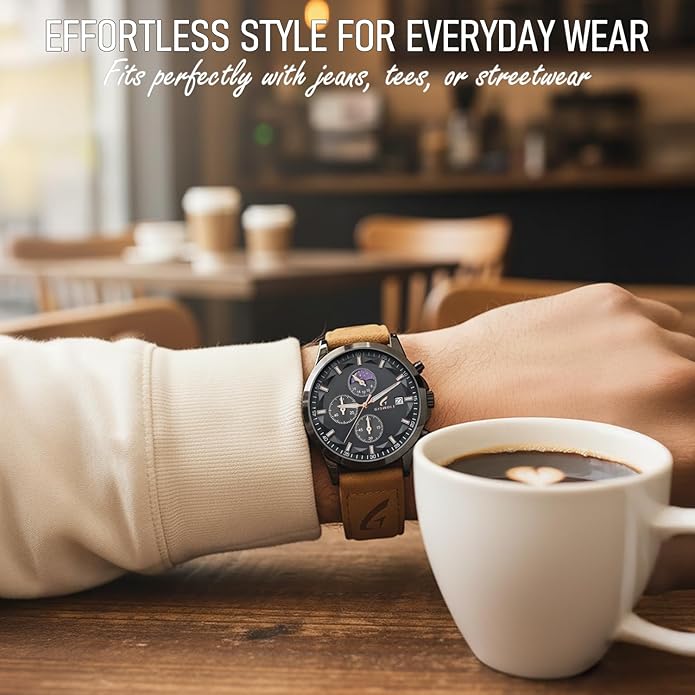 Distinctive Mens Analog Chronograph Watches with Auto Date & Multi Subdials, Fashion Casual Sport Quartz Wrist Watches with Luminous, 3ATM Waterproof, Valentines Day Gifts for Him, Boyfriend, Husband, Dad