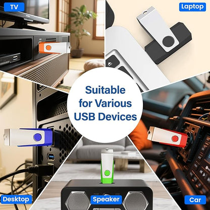 USB Flash Drive 8GB 5 Pack, Wooolken USB 2.0 Memory Stick with Lanyards Swivel Thumb Drives for Data Storage and Backup (5 Mixed Colors: Black Red Blue Orange Green)