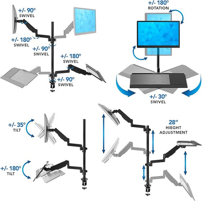 MOUNT-IT! Sit Stand Monitor Desk Mount [Fits 32" Screens] Height Adjustable, Full-Motion Articulating Arm with Keyboard Tray and Cable Management (Black)