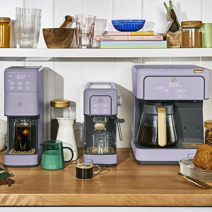 Beautiful Multi-Brew Coffee Maker – 12-Cup Carafe & Single-Serve Pod or Grounds, Iced Coffee Mode, Programmable Touch Display, Includes Filters (Lavender)
