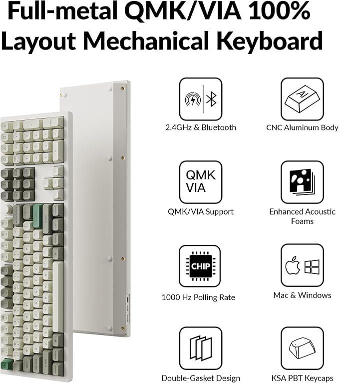 Keychron Q6 Max QMK/VIA Bluetooth Wireless /2.4 GHz/USB-C Wired Custom Mechanical Keyboard, Full Size Programmable Knob RGB Backlit Hot-Swappable Gateron Banana Switch for Mac Windows Linux - White