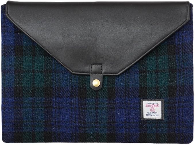 Harris Tweed Laptop Sleeve for MacBook Air M4 M3 M2 M1 13 Inch and Pro M1 A2338 Wool and Microfiber Leather Case with Snap Button Flap