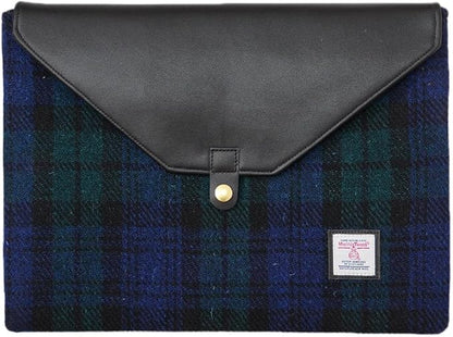 Harris Tweed Laptop Sleeve for MacBook Air M4 M3 M2 M1 13 Inch and Pro M1 A2338 Wool and Microfiber Leather Case with Snap Button Flap