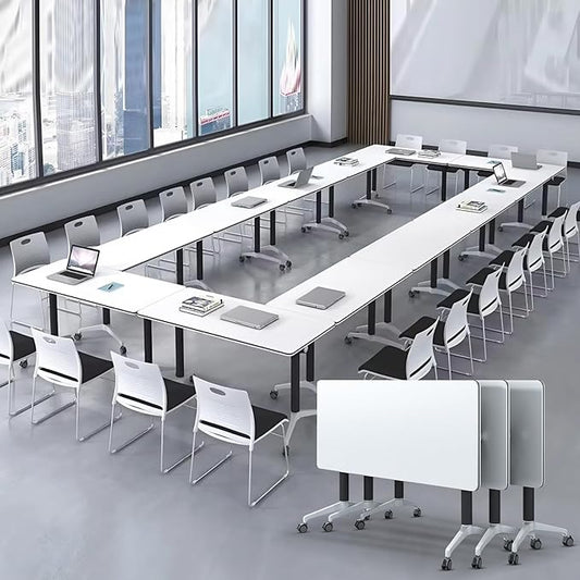 Conference Room Table with Flip-Top Design for Dynamic Meetings, Business Table Computer Desk with Heavy-Duty Frame,Foldable Seminar Meeting Tables for Home Office (2, E, 47.2IN)