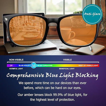 2 pack 98.6% Blue Light Blocking Glasses Men Woman for Better sleep, Computer Gaming Glasses Blue Light Filtering Amber Lenses Anti-Fatigue & Eye Strain