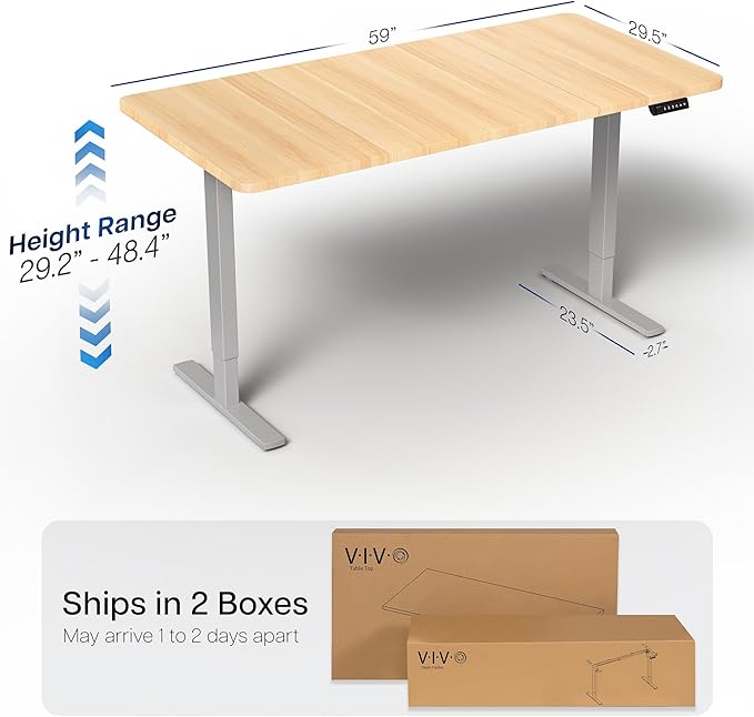 VIVO Electric 60 x 30 in Standing Desk, Memory Height Adjustment, 1B Series, Light Wood Top Gray Frame, DESK-KIT-1G6C-30
