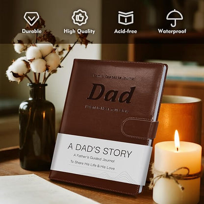 Artmag Dad's Life Story Journal with 250+ Prompt Questions, Family Keepsake Book Leather Cover for Dad to Share His Memories for Birthday Father's Day Christmas (Brown)
