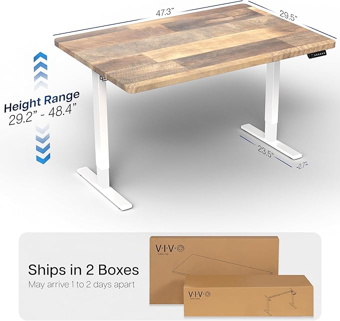 VIVO Electric 48 x 30 in Standing Desk, Memory Height Adjustment, 1B Series, One-Piece Reclaimed Wood Top, White Frame, DESK-KIT-1W5P