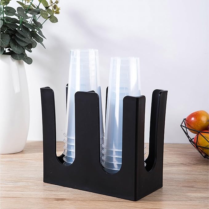 Tirifer 2 Pack Disposable Paper Cup Dispenser, 2 Compartment Coffee and Lid Storage Organizer Holder for Countertop Bar Restaurant Breakroom, Black