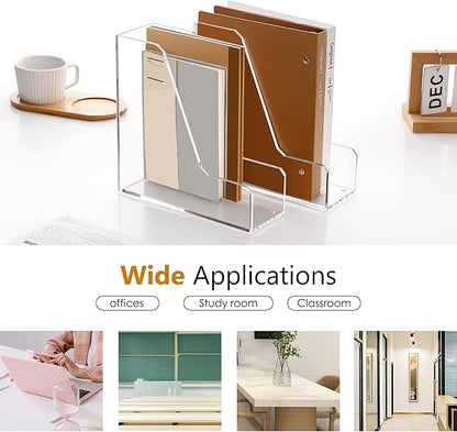 SANRUI Acrylic File Organizer, Clear Desk Organizer and Storage Bins Holding for Folders, Binders, Notebooks, Envelopes, Multi-purpose Magazine File Organizer for Home Office, 2 Pack