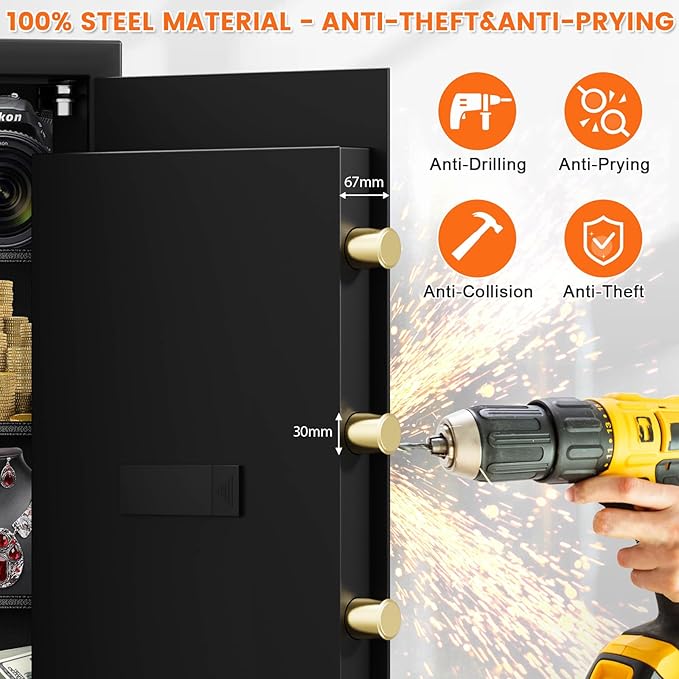 23.62'' Tall Safe Box, 5.0 Cuft Home Safety Box with A4 Fireproof Waterproof Bag, Anti-Theft Security Document Safe with Combination Lock & 3 Removable Shelves, Large Safes for Home Cash Medicines