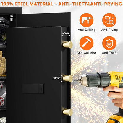 23.62'' Tall Safe Box, 5.0 Cuft Home Safety Box with A4 Fireproof Waterproof Bag, Anti-Theft Security Document Safe with Combination Lock & 3 Removable Shelves, Large Safes for Home Cash Medicines