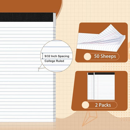 Legal Pads 8.5 X11, Narrow Ruled Notepads, 2 Pack, 50 Sheet/Pad, White Legal Pads, Tear Off Notepad, Perforated Writing Pad, Notebook Paper College Ruled, Notepads for Office Home School, Notepad