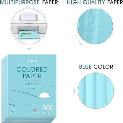 Colored Paper 500-Sheets - Blue Paper, 8.5 x 11 Colored Printer Paper, Arts & Crafts, DIY Projects - School & Office Supplies - Pastel Copy Paper, 1 Ream, Made in the USA