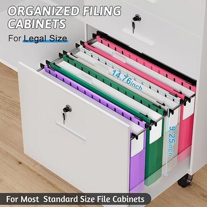 Plastic Extra Capacity Legal Size Hanging File Folders,12 Pack Reinforced Legal Hanging Folders Expandable,Heavy Duty 2 Inch Expansion with Tabs,Filing Cabinet Folders for Bulky Files-Colorful