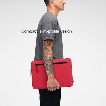 Incase Compact Laptop Sleeve with Flight Nylon - 16 Inch MacBook Pro and Laptop Case – Slim Computer Sleeve with Faux Fur Lining, Front Accessory Pocket with Zipper - Hibiscus Red